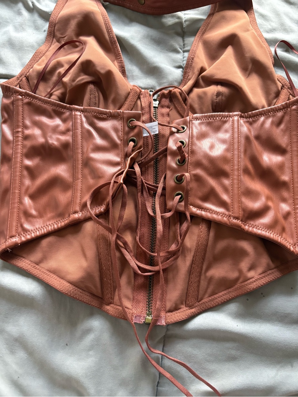 Urban Outfitters Zip Up Leather Lace Up Corset Halter Top - Picture 2 of 3
